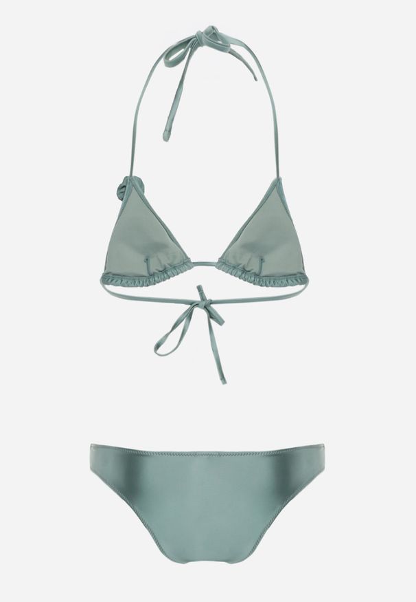 Born2be - Jasnozielone Klasyczne Bikini Wiązany Biustonosz z Kwiatową Aplikacją i Figi Oridanea. Kolor: zielony. Wzór: aplikacja, kwiaty