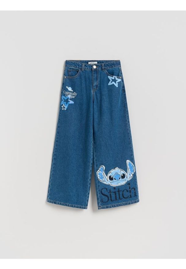 Reserved - Jeansy super wide leg Lilo i Stitch - niebieski. Kolor: niebieski