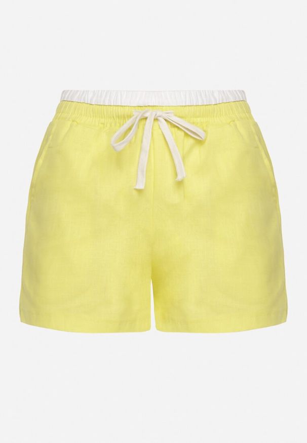 Born2be - Żółte Bawełniane Szorty z Gumką w Pasie Timaolle. Okazja: na co dzień. Kolor: żółty. Materiał: bawełna. Styl: klasyczny, casual, elegancki
