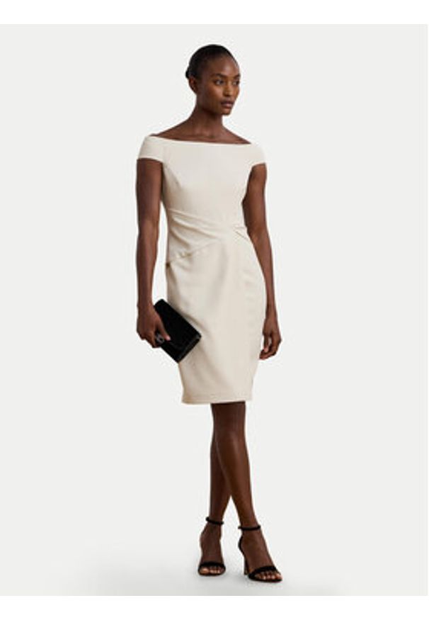 Lauren Ralph Lauren - LAUREN RALPH LAUREN Sukienka koktajlowa 253936389003 Écru Slim Fit. Materiał: syntetyk. Styl: wizytowy