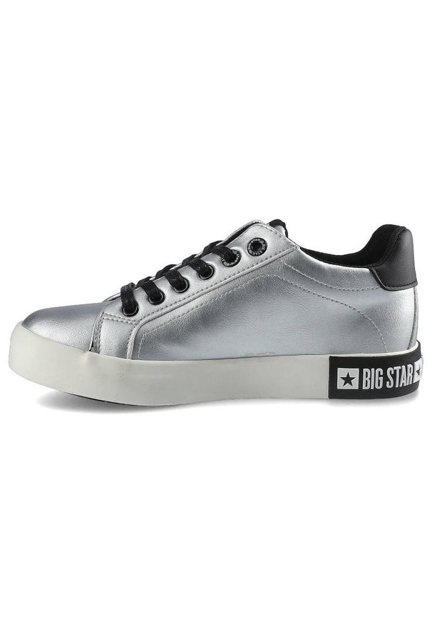 Big-Star - Srebrne Trampki Big Star Damskie Modne Buty. Zapięcie: sznurówki. Kolor: srebrny. Materiał: skóra ekologiczna, guma, materiał. Szerokość cholewki: normalna