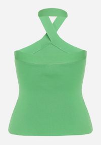 Born2be - Zielony Prążkowany Top z Ramiączkami wokół Szyi Elyana. Kolor: zielony. Materiał: prążkowany. Długość rękawa: na ramiączkach #4