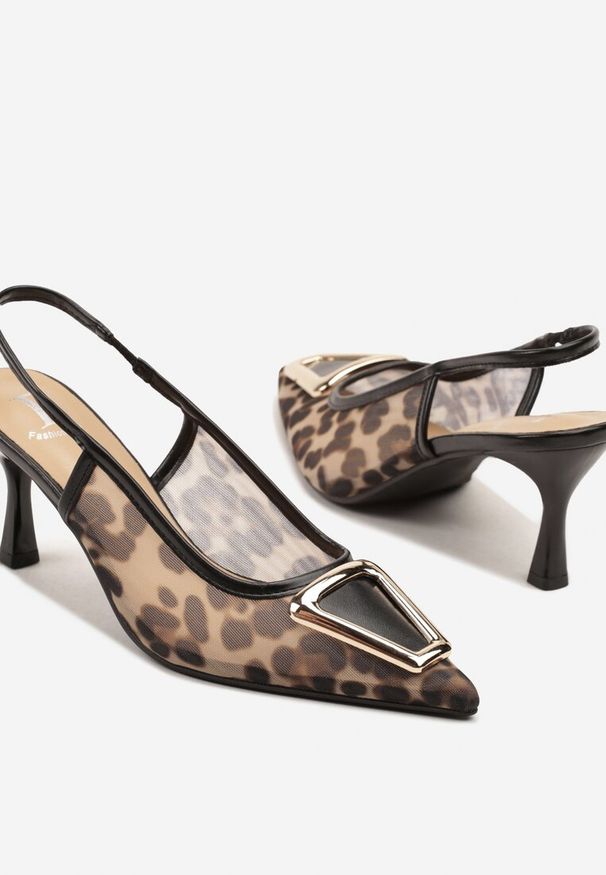 Renee - Panterkowe Siateczkowe Sandały na Obcasie z Klamerką Odiennea. Okazja: na co dzień. Zapięcie: klamry. Materiał: jeans. Obcas: na obcasie. Styl: casual, elegancki, wizytowy. Wysokość obcasa: średni