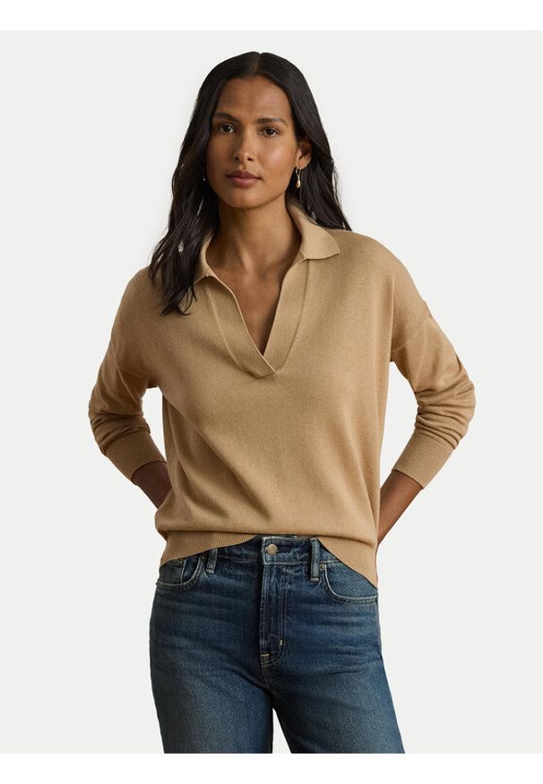 Lauren Ralph Lauren - LAUREN RALPH LAUREN Sweter 200P14056004 Beżowy Regular Fit. Kolor: beżowy. Materiał: bawełna