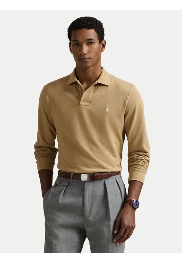 Polo Ralph Lauren Polo 710680790123 Beżowy Custom Slim Fit. Typ kołnierza: polo. Kolor: beżowy. Materiał: bawełna
