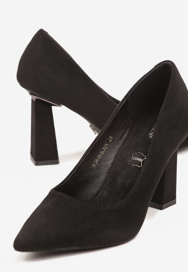 Renee - Czarne Czółenka na Słupku Vices z Wkładką ze Skóry Naturalnej Rocce. Kolor: czarny. Materiał: skóra. Obcas: na słupku. Styl: elegancki