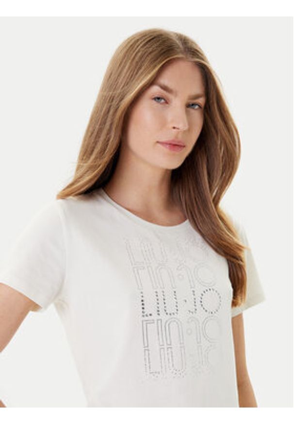 Liu Jo Sport T-Shirt TF5166 JS003 Écru Regular Fit. Materiał: bawełna. Styl: sportowy