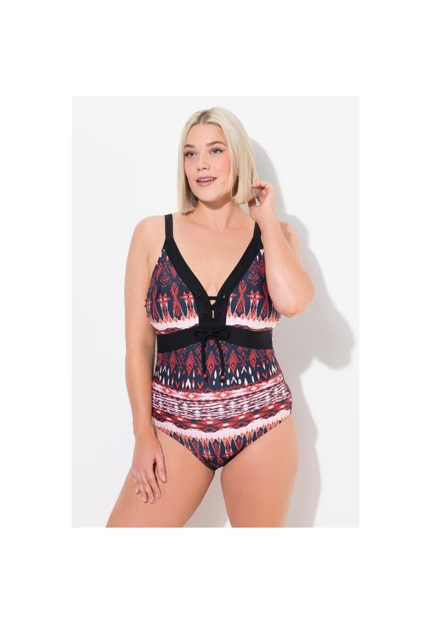 ULLA POPKEN - Damski Kostium kąpielowy wiązanie miękkie miseczki. Kolekcja: plus size. Kolor: niebieski. Materiał: elastan, poliamid, materiał