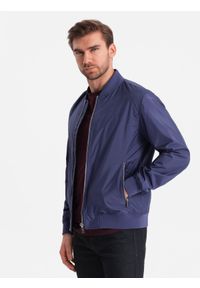 Ombre Clothing - Kurtka męska bomberka szwedka - granatowa V4 - Rozmiar: S. Okazja: na co dzień. Kolor: niebieski. Materiał: żakard, poliester, materiał. Wzór: gładki, jednolity. Styl: klasyczny, casual
