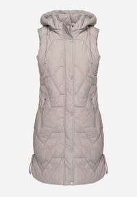 Born2be - Szara Pikowana Kamizelka z Odpinanym Kapturem i Ściągaczami Lorianvia. Okazja: na spacer, na co dzień. Kolor: szary. Materiał: jeans. Styl: elegancki, casual, sportowy #3