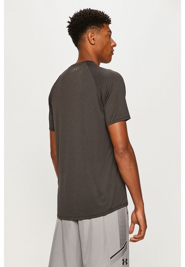 Under Armour - T-shirt. Okazja: na co dzień. Kolor: szary. Długość rękawa: raglanowy rękaw. Wzór: aplikacja. Styl: casual