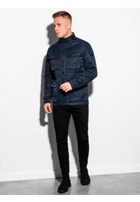 Ombre Clothing - Kurtka męska przejściowa C444 - ciemnogranatowa - L. Typ kołnierza: kołnierzyk stójkowy. Kolor: niebieski. Materiał: poliester. Sezon: wiosna #4