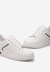 Born2be - Biało-Czarne Sneakersy na Grubej Podeszwie ze Sznurowaniem i Brokatem Kirall. Nosek buta: okrągły. Zapięcie: sznurówki. Kolor: biały. Obcas: na obcasie. Wysokość obcasa: niski #3