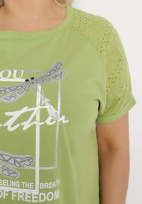 Born2be - Jasnozielony Bawełniany T-shirt z Nadrukiem z Przodu Salaura. Kolor: zielony. Materiał: bawełna. Wzór: nadruk. Sezon: lato