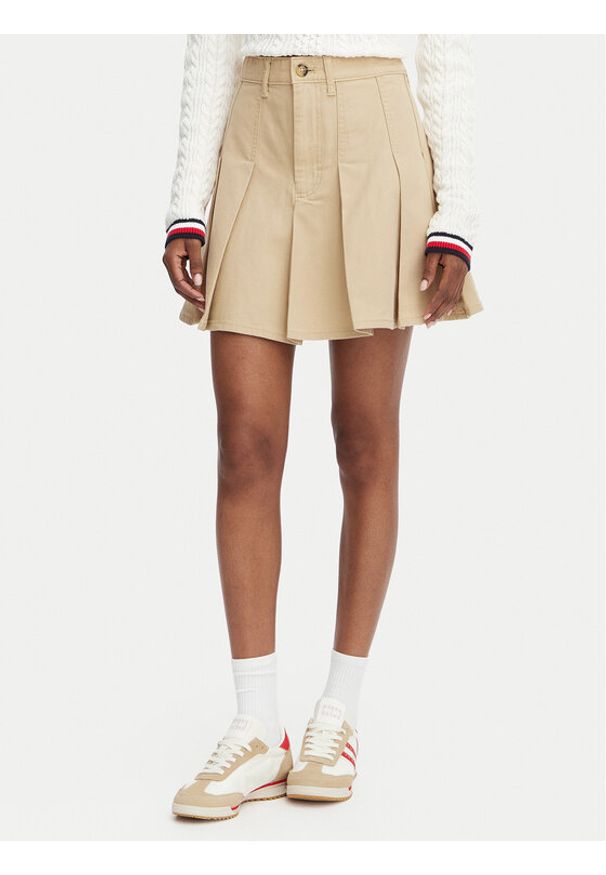 Tommy Jeans Spódnica plisowana DW0DW23149 Beżowy Regular Fit. Kolor: beżowy. Materiał: bawełna