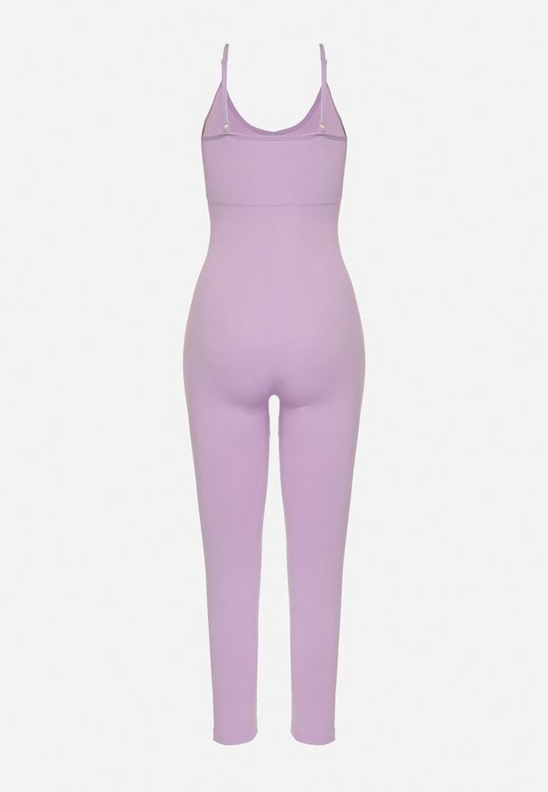Born2be - Fioletowy Elastyczny Kombinezon Dopasowany Bodycon na Cienkich Regulowanych Ramiączkach Xantella. Kolor: fioletowy. Długość rękawa: na ramiączkach. Styl: sportowy