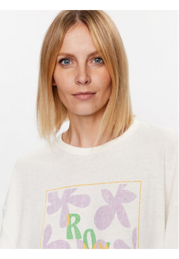 Roxy T-Shirt Sweet Flowers ERJZT05469 Écru Relaxed Fit. Materiał: bawełna