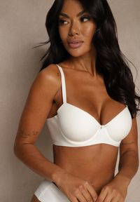 Renee - Biały Gładki Biustonosz o Klasycznym Fasonie Amanei. Kolor: biały. Wzór: gładki #1