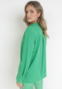 Born2be - Zielona Gładka Koszula z Wiskozy na Guziki Calvi. Kolor: zielony. Materiał: wiskoza. Wzór: gładki #3