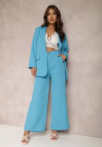 Renee - Niebieskie Spodnie Szerokie Laodaleia. Stan: podwyższony. Kolor: niebieski. Materiał: tkanina. Długość: długie. Wzór: gładki. Styl: elegancki