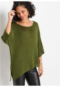 Sweter dzianinowy bonprix ciemna zieleń mchu. Kolor: zielony. Materiał: dzianina #6