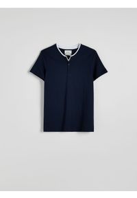 Reserved - T-shirt slim fit - granatowy. Kolor: niebieski. Materiał: dzianina, bawełna