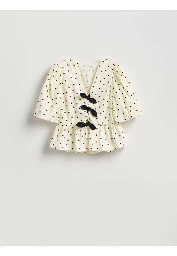 Reserved - Bluzka w groszki - czarny. Kolor: czarny. Materiał: bawełna. Wzór: grochy