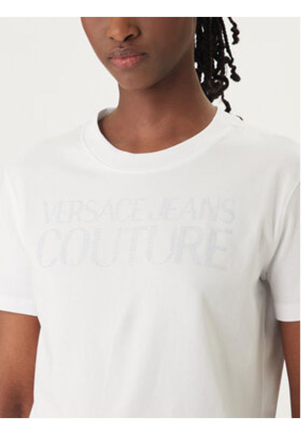 Versace Jeans T-Shirt 80HAHT09 Biały Regular Fit. Kolor: biały. Materiał: bawełna