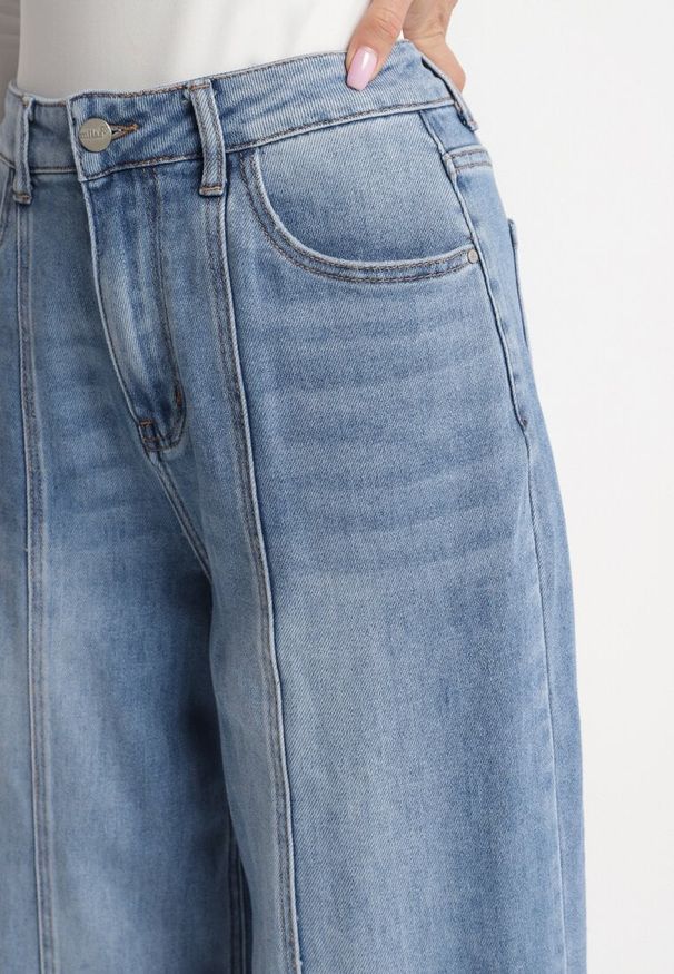 Born2be - Niebieskie Jeansy Szwedy z Wysokim Stanem i Ozdobnym Przeszyciem Kleffia. Okazja: na co dzień. Stan: podwyższony. Kolor: niebieski. Styl: elegancki, casual