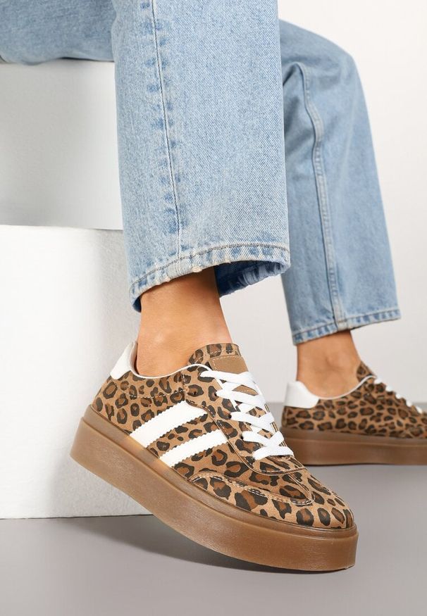 Born2be - Panterkowe Sneakersy w Stylu Kultowych Tenisówek na Grubej Podeszwie Carilne. Okazja: na co dzień. Materiał: jeans
