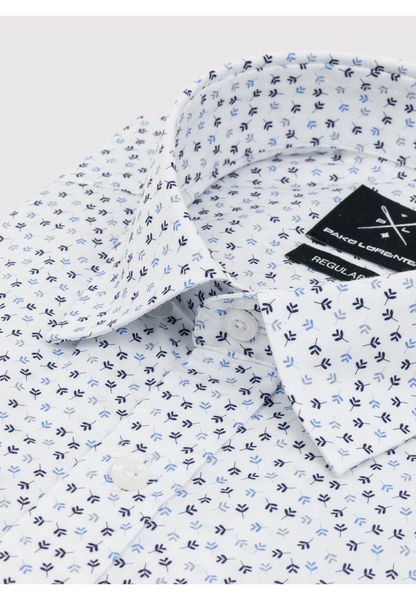 Pako Lorente - PAKO LORENTE – Biała koszula męska w niebieskie listki. Okazja: do pracy, na co dzień. Typ kołnierza: button down. Kolor: biały, niebieski, wielokolorowy. Materiał: bawełna, elastan. Styl: casual