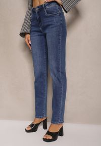 Renee - Granatowe Jeansy Mom Fit High Waist Meviranne. Okazja: na co dzień, na spacer. Stan: podwyższony. Kolor: niebieski. Styl: klasyczny, elegancki, casual #5