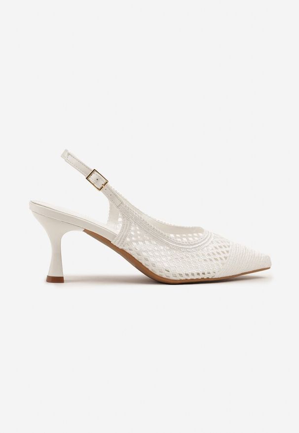 Renee - Białe Sandały Slingback na Klepsydrze z Szydełkową Cholewką i Noskiem w Szpic Mairita. Okazja: na co dzień. Zapięcie: pasek. Kolor: biały. Styl: elegancki, casual
