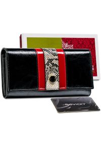 Portfel skórzany Peterson czerwony wężowy wzór PTN ST-467. Kolor: czerwony. Materiał: skóra