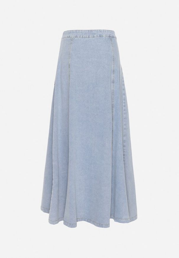 Born2be - Jasnoniebieska Trapezowa Spódnica Maxi Bawełniana Jeansowa z Guzikami i Kieszeniami z Klapami Zrissa. Okazja: na co dzień. Kolor: niebieski. Materiał: bawełna, jeans. Styl: elegancki, casual