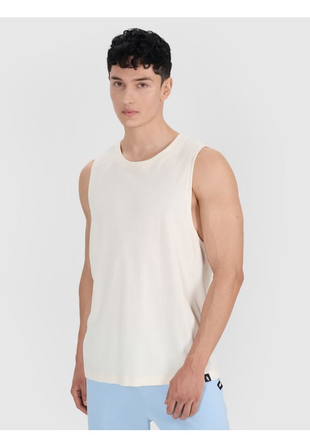 4f - 4F Tank top oversize męski - biały XXL. Kolor: biały. Materiał: dzianina, materiał, poliester, bawełna. Długość rękawa: bez rękawów. Sport: koszykówka