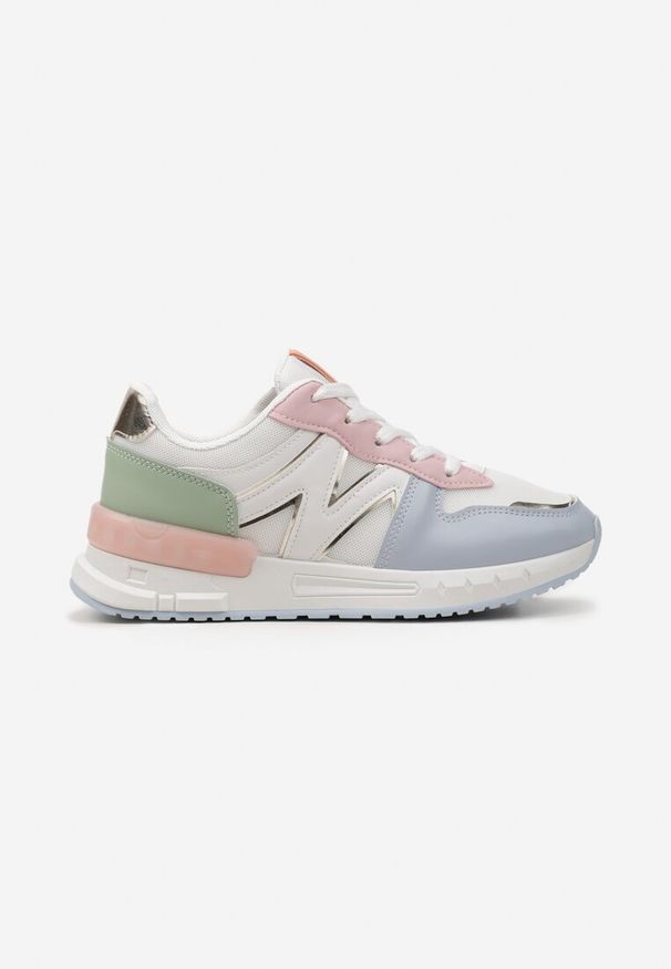Renee - Biało-Niebieskie Sneakersy z Klasycznym Sznurowaniem i Wstawkami z Siateczki Veloraa. Nosek buta: okrągły. Kolor: biały. Materiał: materiał. Obcas: na obcasie. Wysokość obcasa: niski