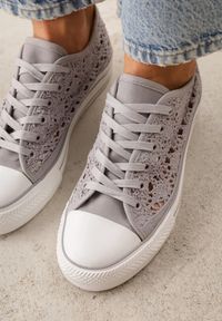 Renee - Szare Trampki Przed Kostkę z Ażurową Cholewką Shiliarre. Wysokość cholewki: przed kostkę. Kolor: szary. Szerokość cholewki: normalna. Wzór: ażurowy #8