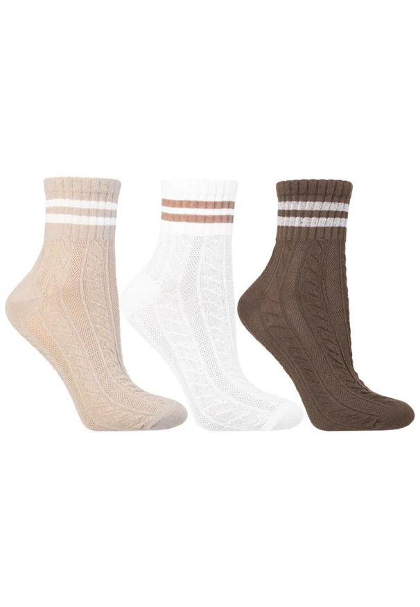 Mix Kolor Damskie Skarpetki Moraj 3 Pary. Kolor: beżowy. Materiał: materiał. Wzór: ażurowy, aplikacja, ze splotem