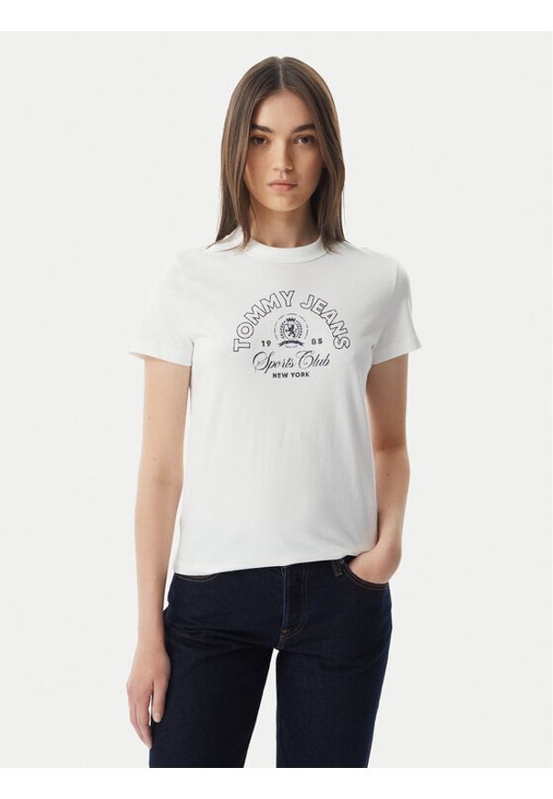 Tommy Jeans T-Shirt Heritage Logo DW0DW22816 Biały Regular Fit. Kolor: biały. Materiał: bawełna