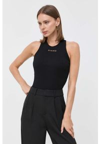 Pinko top damski kolor czarny. Kolor: czarny. Materiał: dzianina, prążkowany. Długość rękawa: na ramiączkach. Styl: klasyczny #5