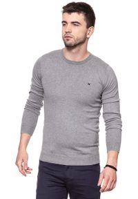 Wrangler - MĘSKI SWETER WRANGLER CREW KNIT MID GREY MEL W85674Q37. Kolor: szary. Materiał: bawełna, wełna, poliester #4