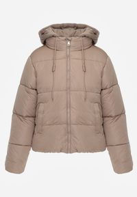 Renee - Jasnobeżowa Kurtka Pikowana Wykończona Kapturem Aviatoria. Okazja: do pracy. Kolor: beżowy. Materiał: jeans, dzianina #2