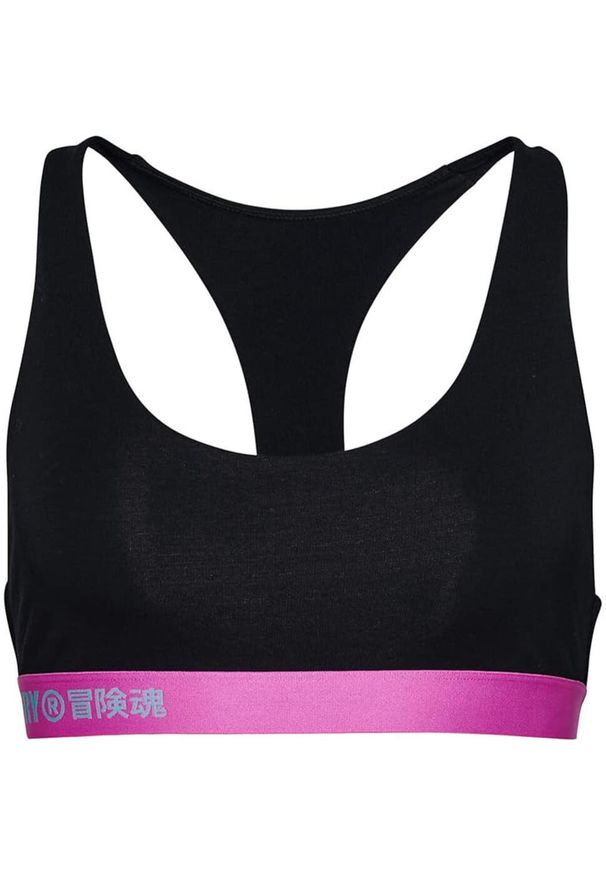 Biustonosz sportowy damski Superdry Offset Logo Crop. Kolor: czarny. Materiał: elastan, bawełna