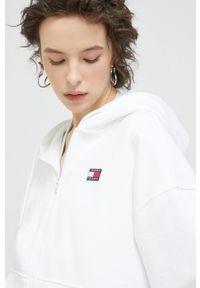 Tommy Jeans bluza bawełniana damska kolor biały z kapturem gładka. Typ kołnierza: kaptur. Kolor: biały. Materiał: bawełna. Wzór: gładki #4