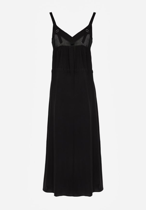 Born2be - Czarna Sukienka z Wiskozy Xelpiroe. Okazja: na co dzień. Kolor: czarny. Wzór: gładki, aplikacja. Typ sukienki: proste. Materiał: wiskoza. Długość rękawa: na ramiączkach. Sezon: lato. Styl: casual. Długość: maxi