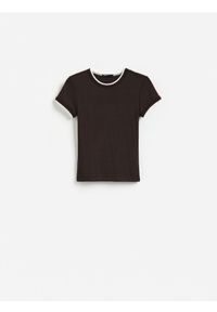 Reserved - T-shirt z modalem - ciemnobrązowy. Kolor: brązowy. Materiał: dzianina #1