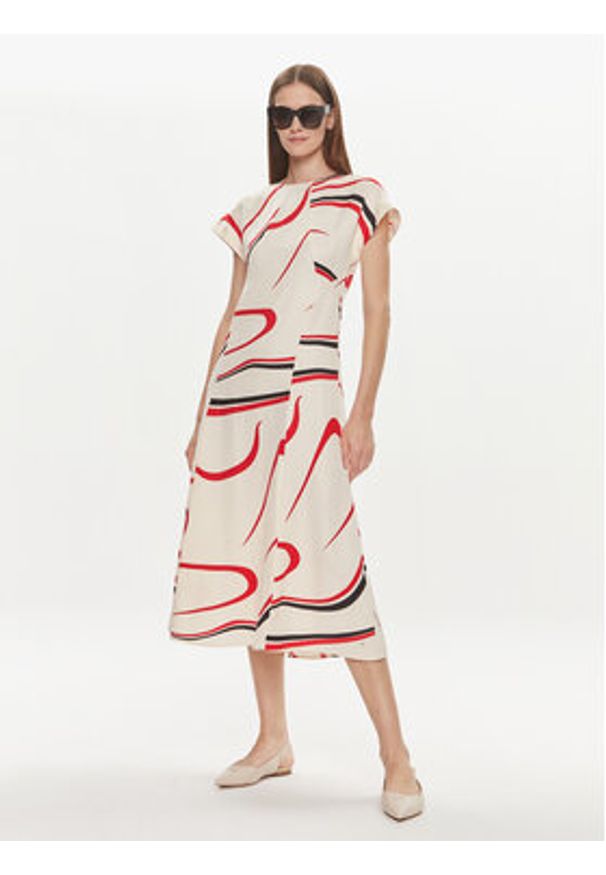 TOMMY HILFIGER - Tommy Hilfiger Sukienka codzienna WW0WW42031 Beżowy Relaxed Fit. Okazja: na co dzień. Kolor: beżowy. Materiał: wiskoza, len. Typ sukienki: proste. Styl: casual