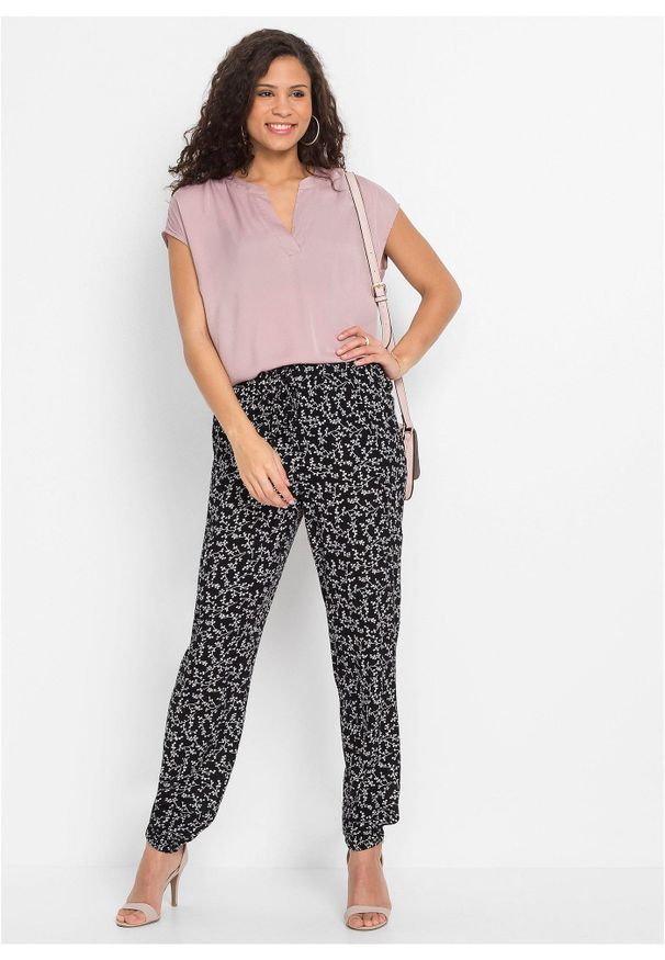 bonprix - Spodnie na gumce z czystej wiskozy. Kolor: czarny. Materiał: wiskoza