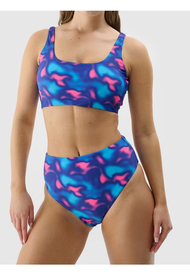 4f - 4F Dół od bikini damski - multikolor L. Stan: podwyższony. Kolor: wielokolorowy. Materiał: syntetyk, włókno, elastan, materiał. Wzór: nadruk